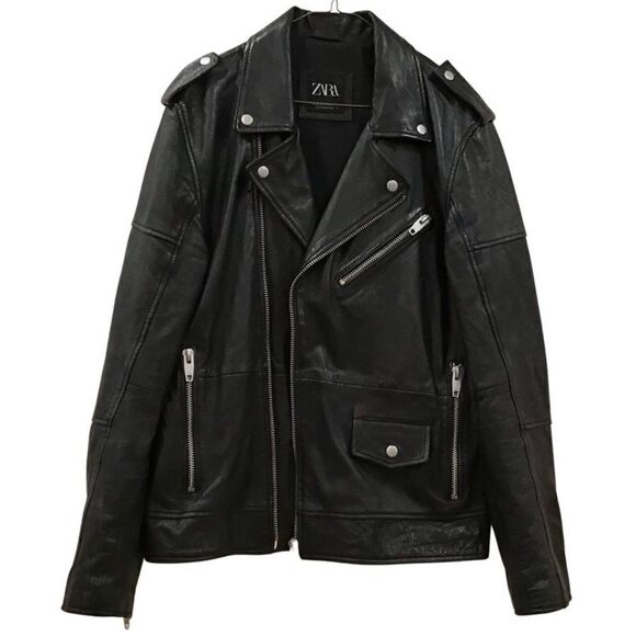 Moto Jacket, Black Leather, Zara, Size Medium - Picture 1 of 14